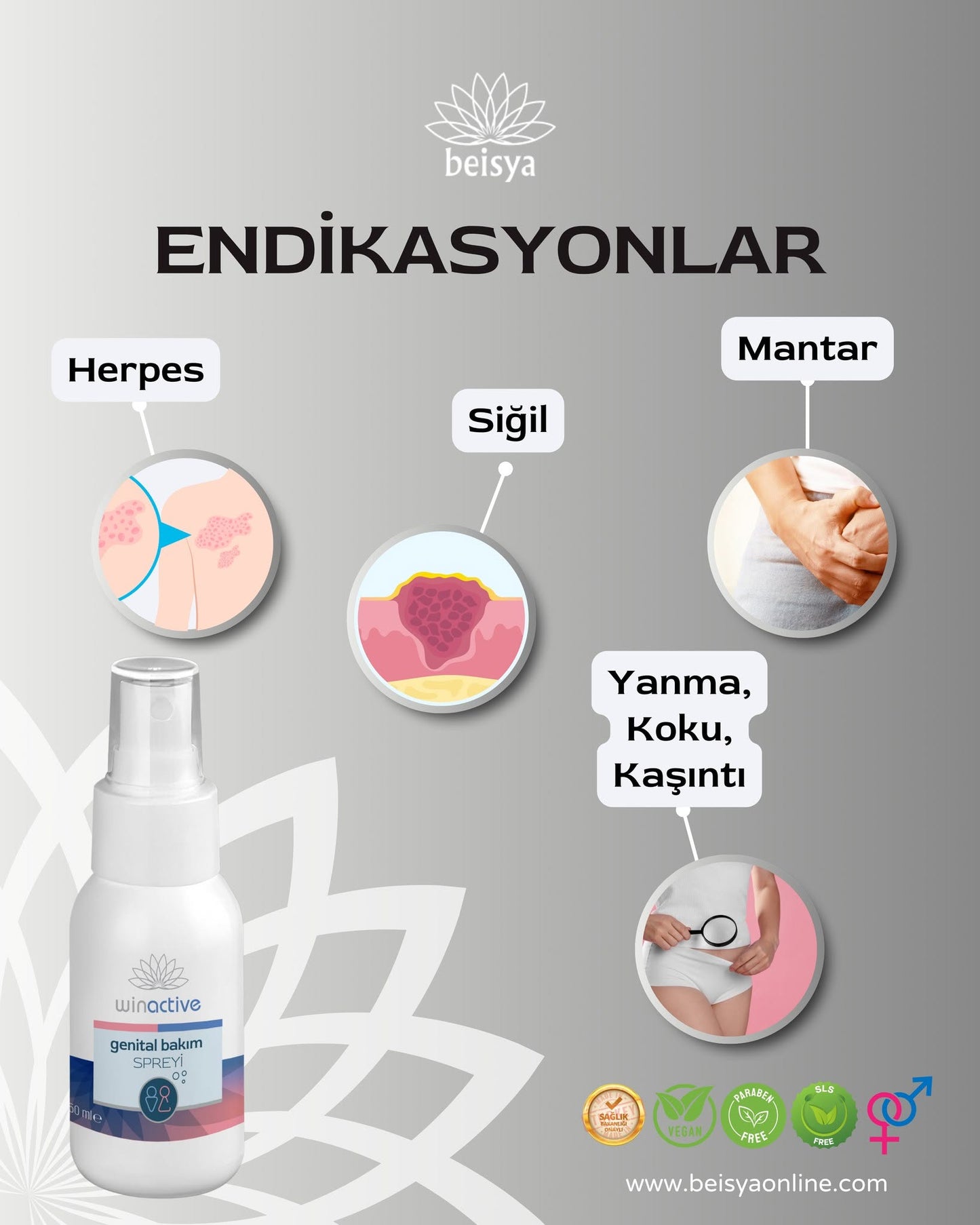 Beisya Winactive Genital Bakım Spreyi 50 ml